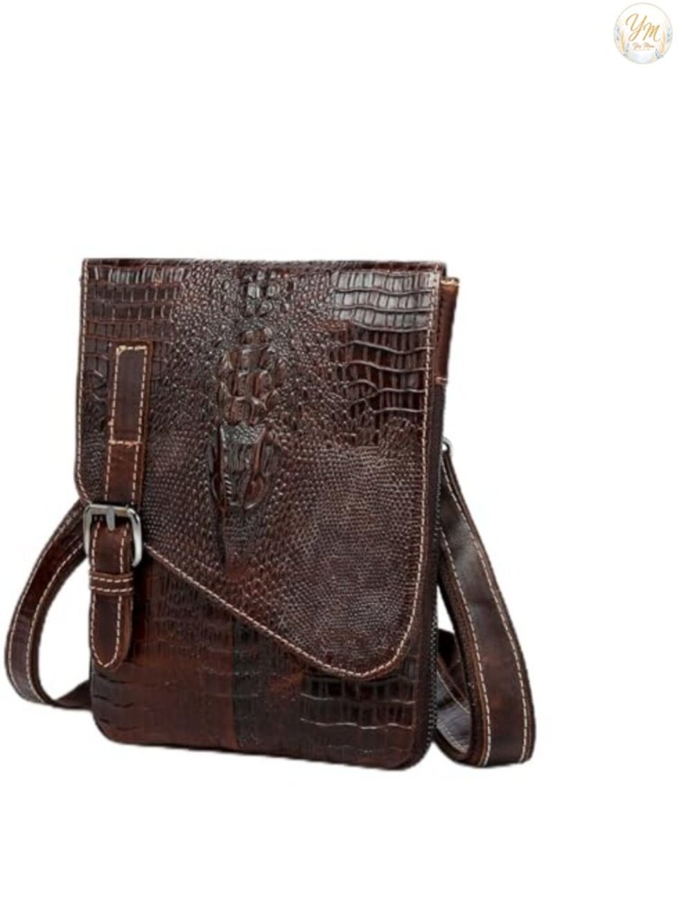 Genuine Leather Mini Messenger Bag Crocodile Embossed Small Crossbody Sling